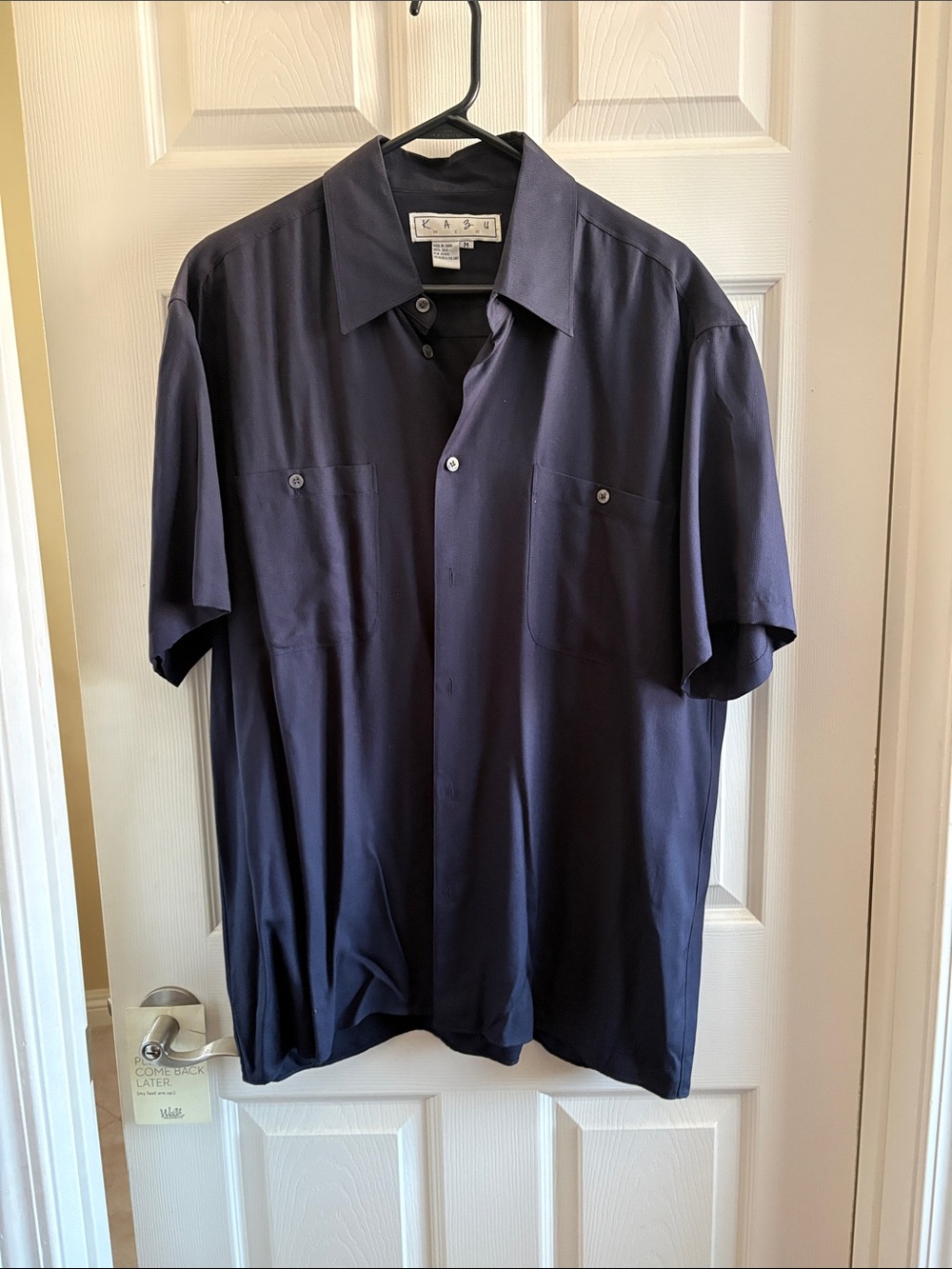 All silk Classic Short-Sleeve Button-Down Shirt in Navy